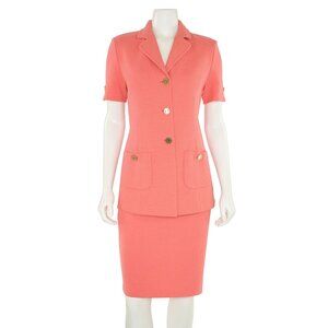 St. John Collection 2Pc Short Sleeve Jacket & Skirt Suit in Coral sz 4